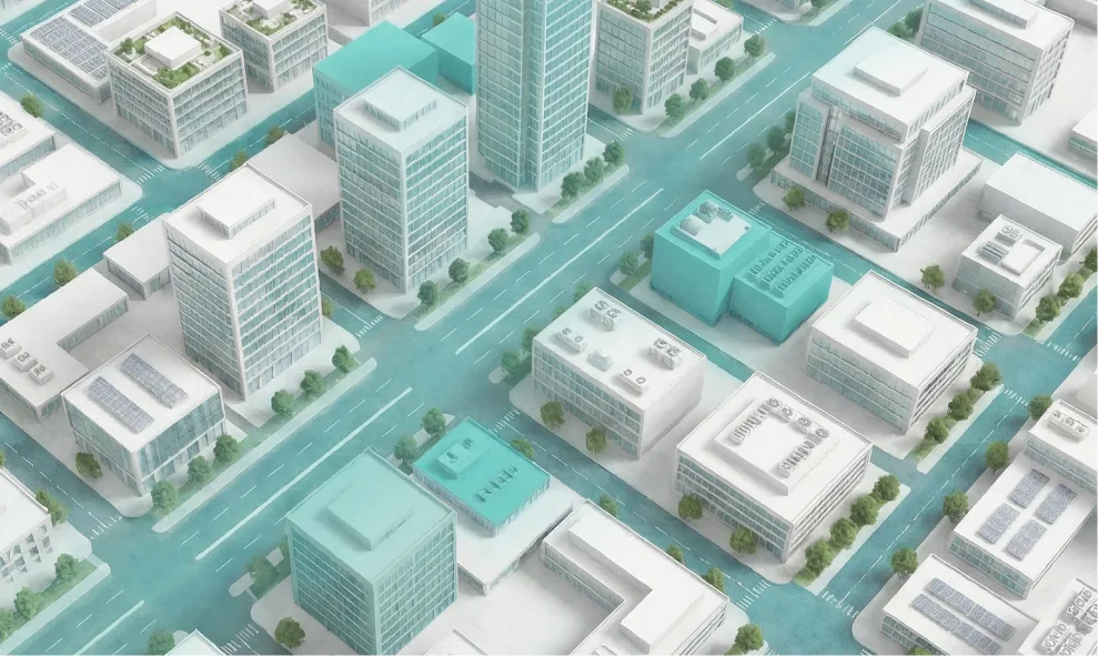 Isometric illustration of an office district
